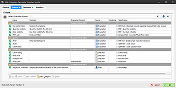 Criteria for supplier evaluation in SRM.Net